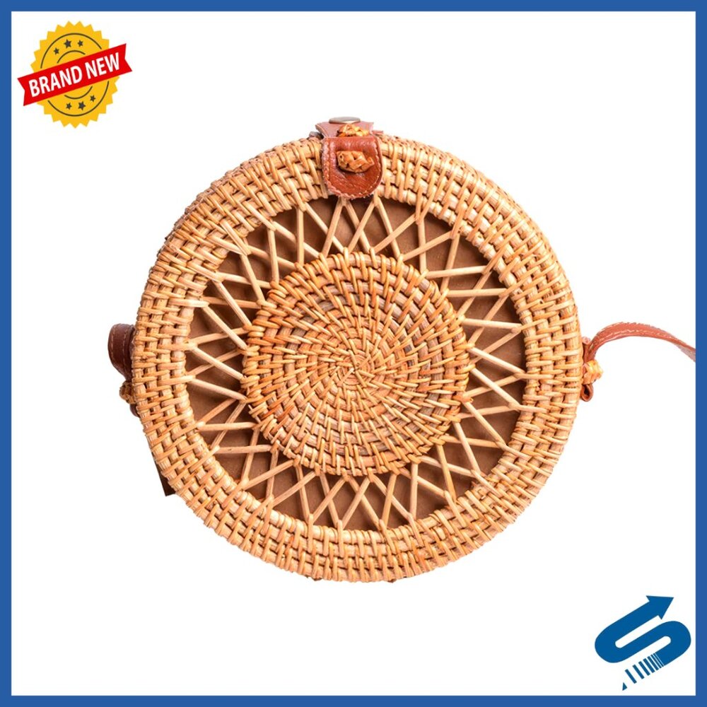 Round Rattan Crossbody Bag Handwoven Wicker Purse Summer Handbag